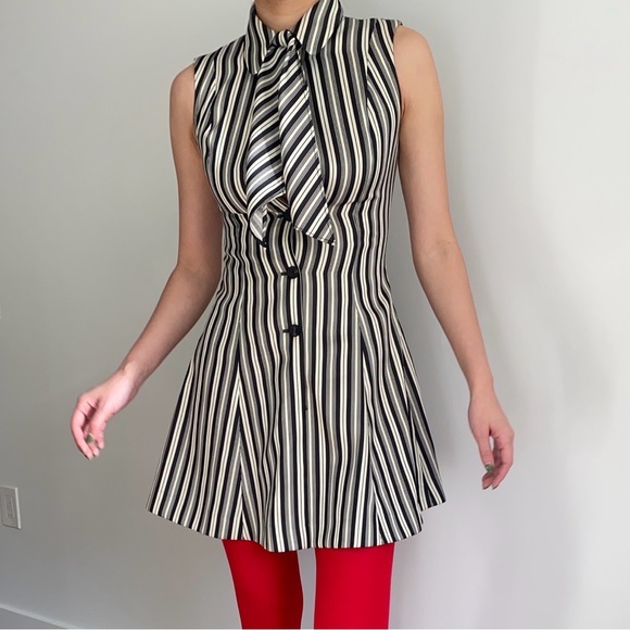 McQ Alexander McQueen striped mini dress with neck tie - Picture 2 of 9